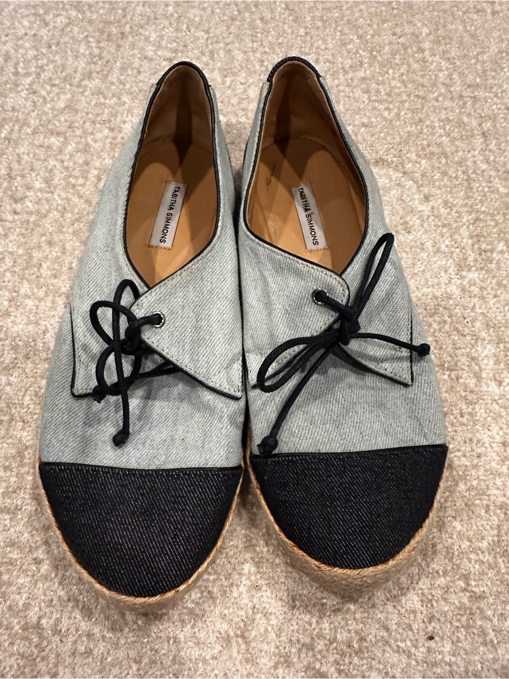 Tabitha Simmons Two-Tone Espadrille Flats - Light Gray & Black